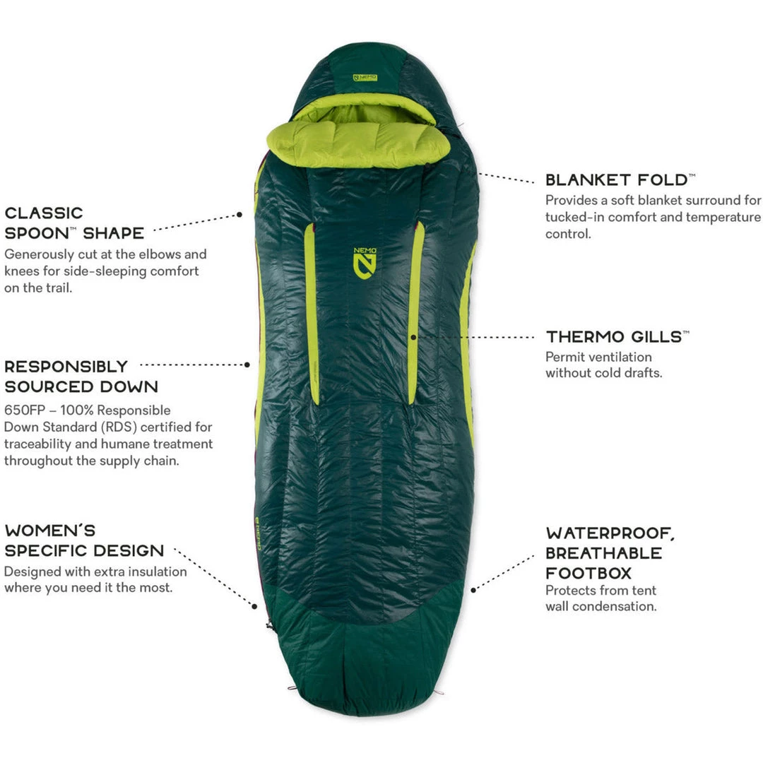 NEMO Equipment Camp & Hike Women's Disco 15 Down Sleeping Bag - Regular 9 NEMO Equipment Camp & Hike Women's Disco 15 Down Sleeping Bag - Regular